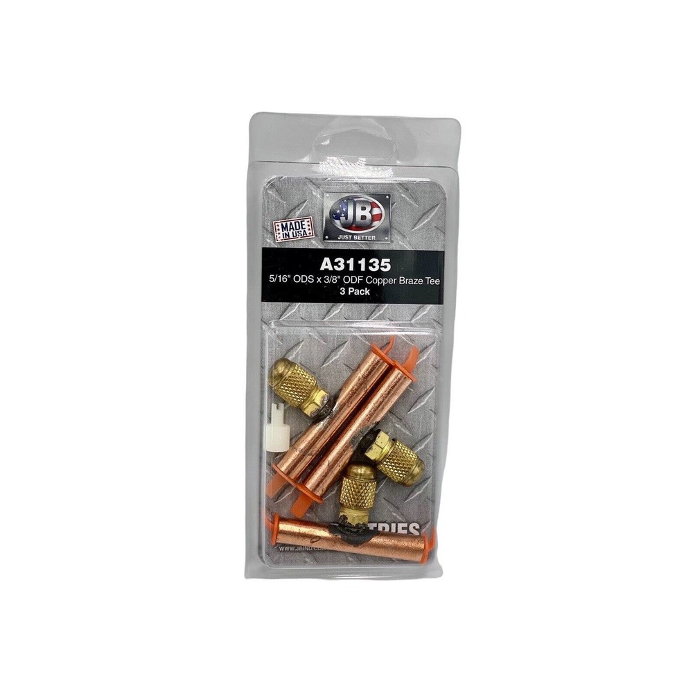 Jb Industries A31135 5/16” ODS x 3/8” ODF Copper Braze Tee‎ 3 Pack